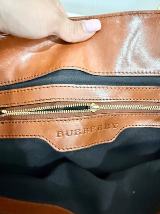 Burberry Leather Bridle House Check Canvas Lynher Tote Bag Brown Medium
