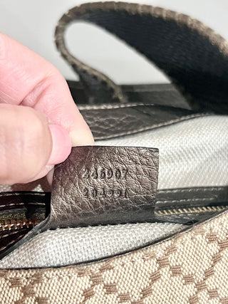 Gucci canvas and leather bamboo detail diamond print  bag