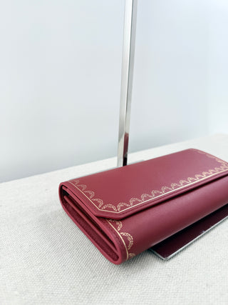 NWT Guirlande de Cartier Flap international Wallet Burgundy Calfskin Golden Trim
