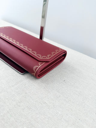 NWT Guirlande de Cartier Flap international Wallet Burgundy Calfskin Golden Trim
