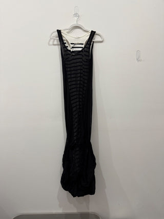 Jean Paul Gaultier Gathered Marinière And Tulle Midi Dress Black Women's Medium