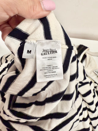 Jean Paul Gaultier Gathered Marinière And Tulle Midi Dress Black Women's Medium