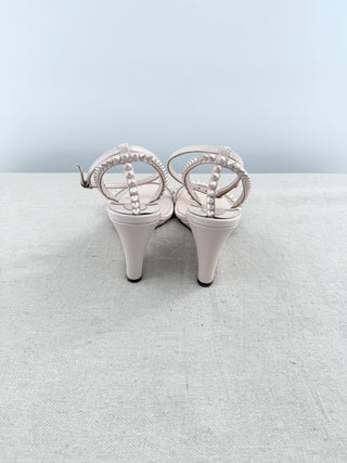 Christian Louboutin p[patent wedge sandals with studs, 37