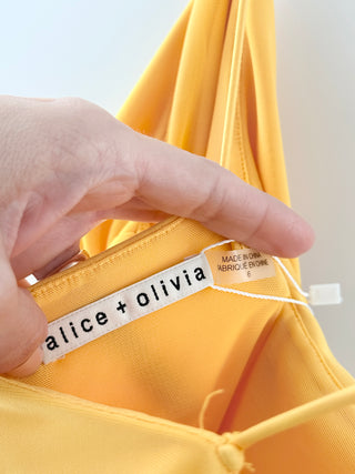 Alice & Olivia Katey Ruched Bodycon Wrap Mini Dress Golden Rod Yellow Women's 6