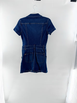 Alice & Olivia Amazing Short Sleeve Collared Denim Mini Dress Blue Womens Size 4