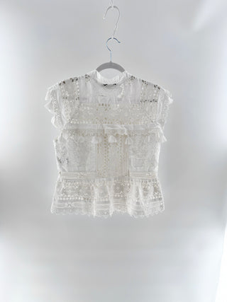 Sea New York crochet tassel eyelet top, M