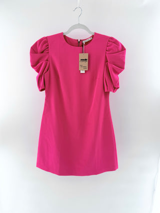 NWT Alice + Olivia Hanita Short Puff-Sleeve Shift Dress Wild Pink Women's Size 4