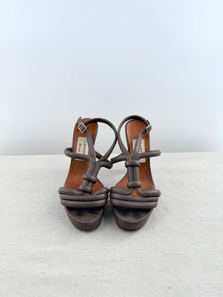 Lanvin vintage wood heel platform leather sandals, 37