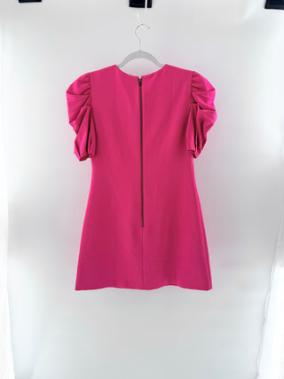 NWT Alice + Olivia Hanita Short Puff-Sleeve Shift Dress Wild Pink Women's Size 4