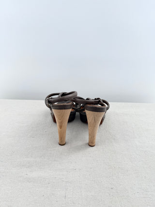 Lanvin vintage wood heel platform leather sandals, 37