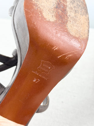 Lanvin vintage wood heel platform leather sandals, 37