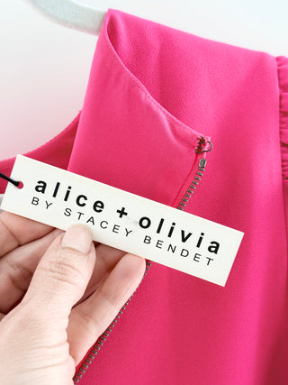 NWT Alice + Olivia Hanita Short Puff-Sleeve Shift Dress Wild Pink Women's Size 4