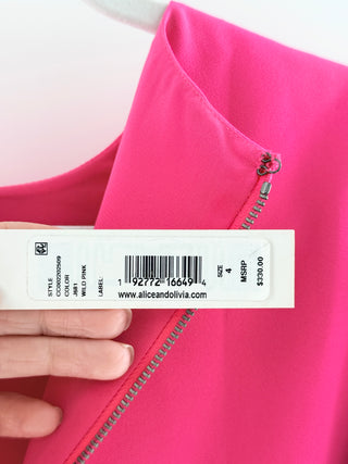 NWT Alice + Olivia Hanita Short Puff-Sleeve Shift Dress Wild Pink Women's Size 4