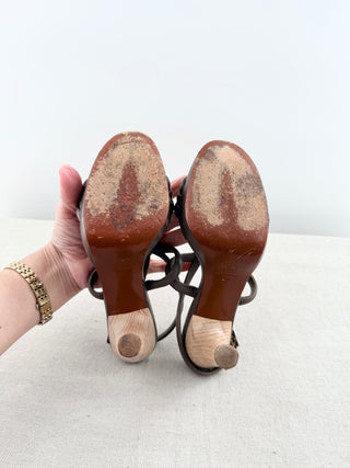Lanvin vintage wood heel platform leather sandals, 37