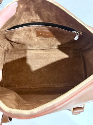 Saint Laurent Calfskin Leather Boston Classic Duffle Bag Cognac Brown Women's