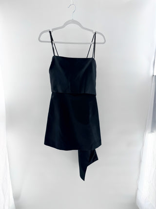 NWT Amur Satin Sleeveless Spaghetti Strap Bow Tiered Mini Dress Black Women's 4