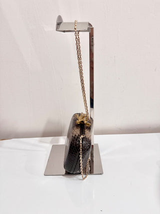 Givenchy Snakeskin Leather Gold-Tone Chain Strap Snap Clutch Bag Brown