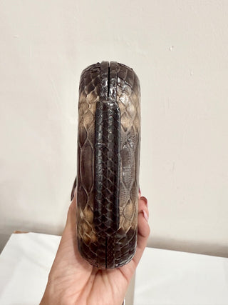 Givenchy Snakeskin Leather Gold-Tone Chain Strap Snap Clutch Bag Brown