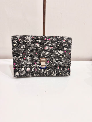 Proenza Schouler Tweed Canvas Leather Trim Clutch Bag Gray Small