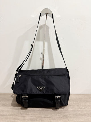 Prada black nylon messenger bag