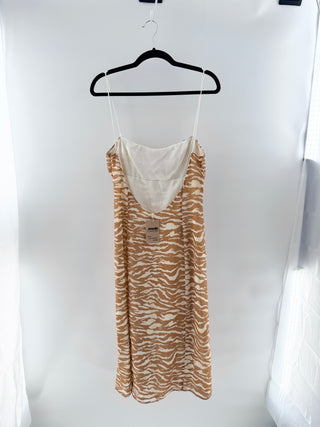 Camila Coelho Bailee Sleeveless Side Slit Midi Slip Dress Brown Zebra Womens M