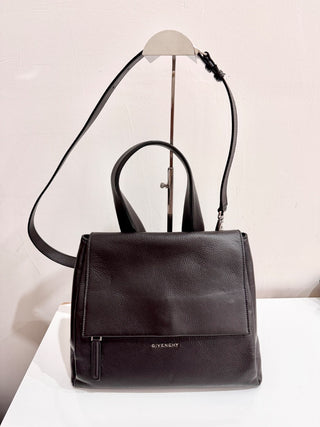 Givenchy Pebbled Calfskin Medium Pandora Pure Flap Leather Shoulder Bag Black