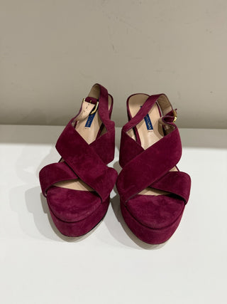 Stuart Weitzman Jerry Suede Block Heel Platform Sandals Cranberry Women's US 8.5