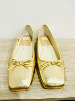 Dolce Vita Metallic Leather Square Toe Slip On Ballet Flats Gold Womens US 10.5