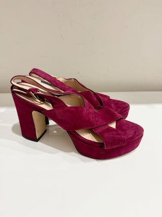 Stuart Weitzman Jerry Suede Block Heel Platform Sandals Cranberry Women's US 8.5