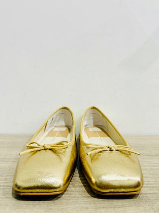 Dolce Vita Metallic Leather Square Toe Slip On Ballet Flats Gold Womens US 10.5