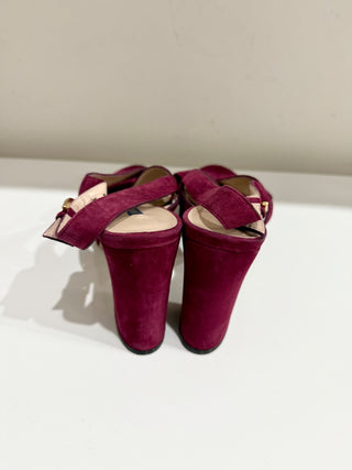 Stuart Weitzman Jerry Suede Block Heel Platform Sandals Cranberry Women's US 8.5