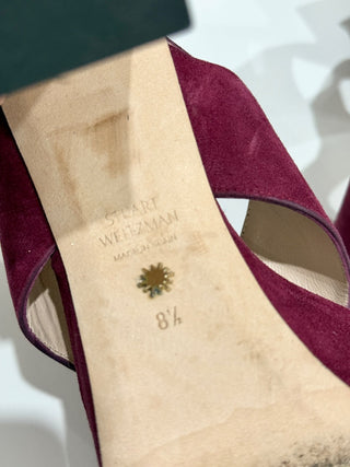 Stuart Weitzman Jerry Suede Block Heel Platform Sandals Cranberry Women's US 8.5