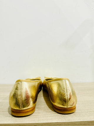 Dolce Vita Metallic Leather Square Toe Slip On Ballet Flats Gold Womens US 10.5