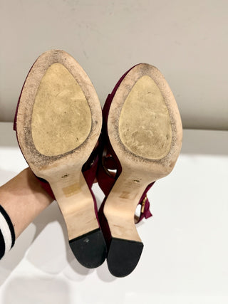 Stuart Weitzman Jerry Suede Block Heel Platform Sandals Cranberry Women's US 8.5