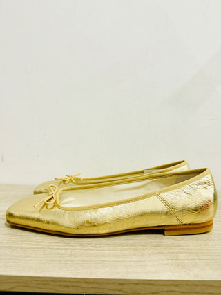 Dolce Vita Metallic Leather Square Toe Slip On Ballet Flats Gold Womens US 10.5