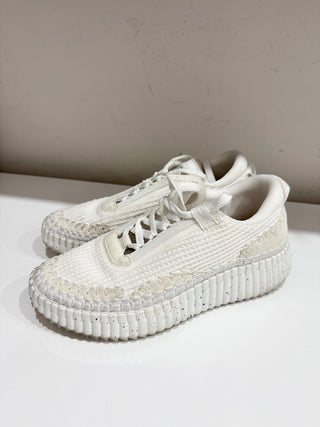 Chloe Nama Embroidered Suede/Recycled Mesh Chunky Platform Sneakers White EU 40