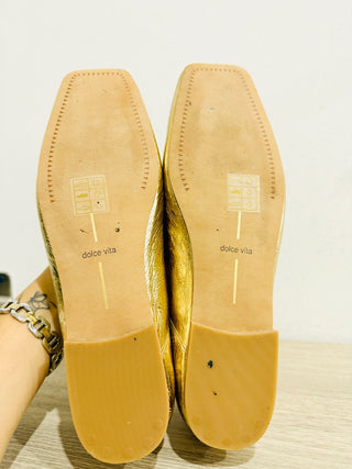 Dolce Vita Metallic Leather Square Toe Slip On Ballet Flats Gold Womens US 10.5