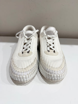Chloe Nama Embroidered Suede/Recycled Mesh Chunky Platform Sneakers White EU 40