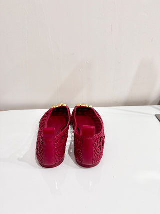 Tory Burch Eleanor Woven Leather Square Toe Ballet Flat Shoes Red Women's Size 9