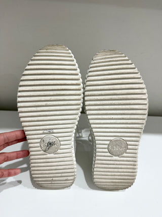 Chloe Nama Embroidered Suede/Recycled Mesh Chunky Platform Sneakers White EU 40
