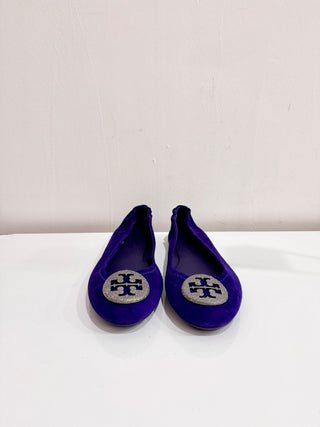 Tory Burch Minnie Travel Suede Ballet Slip On Flat Shoes Purple Women's Size 9