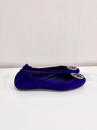 Tory Burch Minnie Travel Suede Ballet Slip On Flat Shoes Purple Women's Size 9