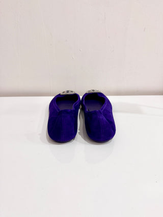 Tory Burch Minnie Travel Suede Ballet Slip On Flat Shoes Purple Women's Size 9