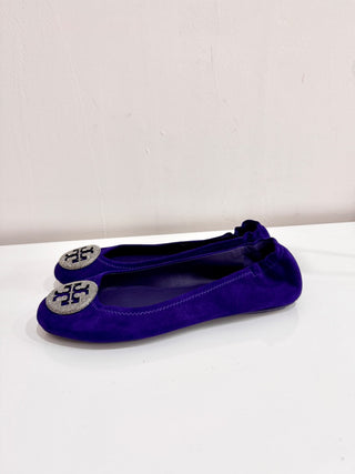 Tory Burch Minnie Travel Suede Ballet Slip On Flat Shoes Purple Women's Size 9