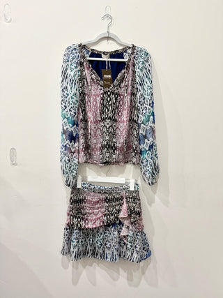 Ramy Brook 100% silk set: blouse and mini skirt, top s / bottom 4