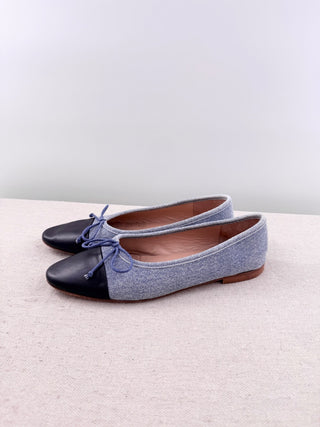 A. Soliani Como Denim & Leather Almond Toe Ballet Flats Dark Denim/Black EU 40