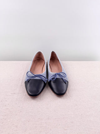 A. Soliani Como Denim & Leather Almond Toe Ballet Flats Dark Denim/Black EU 40