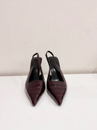 Femme G63 Slingback Pointed Pump Stiletto Heels Exotic Burgundy Women's Size 39