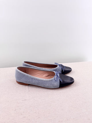 A. Soliani Como Denim & Leather Almond Toe Ballet Flats Dark Denim/Black EU 40