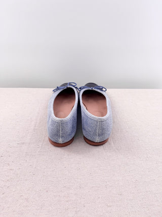 A. Soliani Como Denim & Leather Almond Toe Ballet Flats Dark Denim/Black EU 40